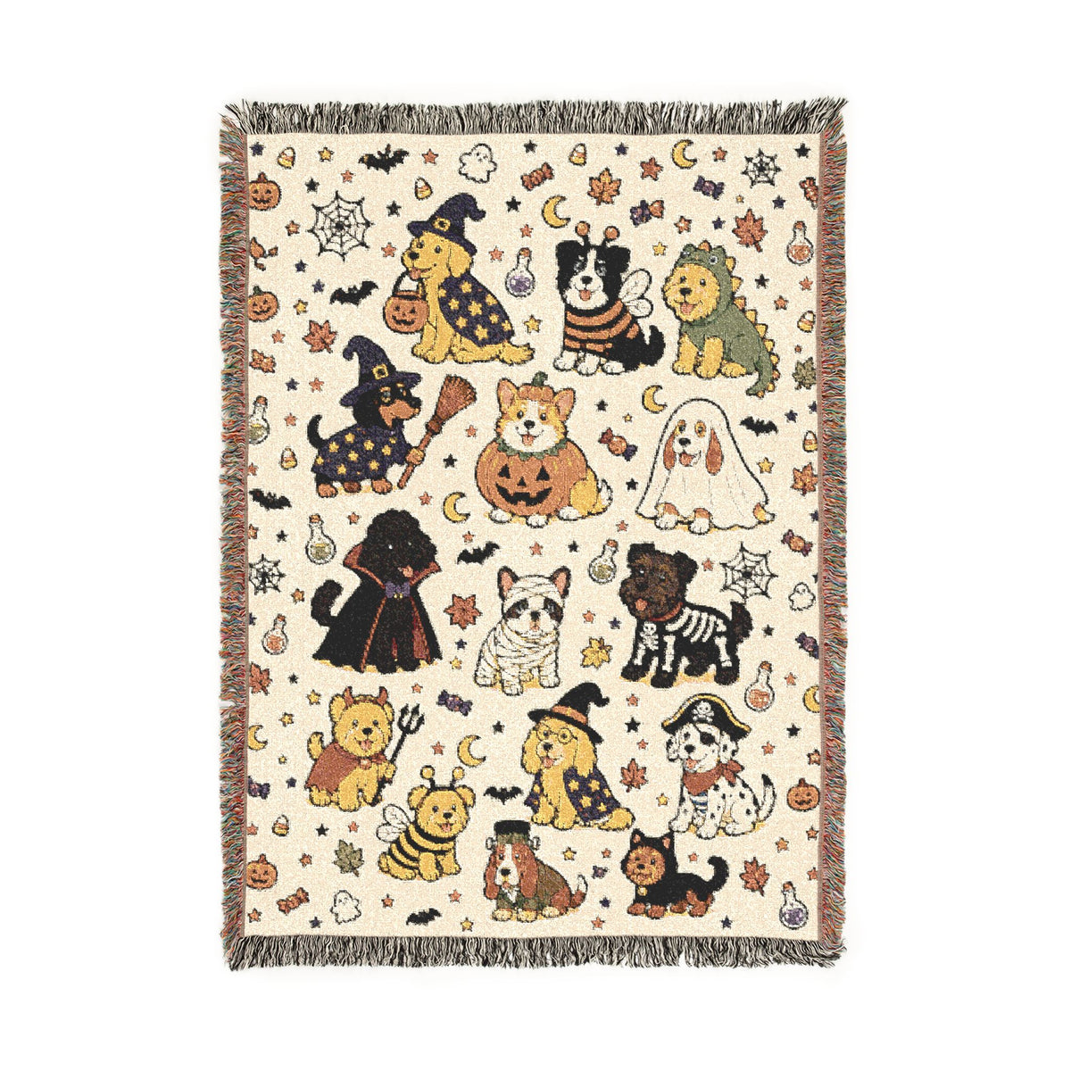 dog Pattern Woven Blanket | Cute Character Throw, Cozy Home Decor