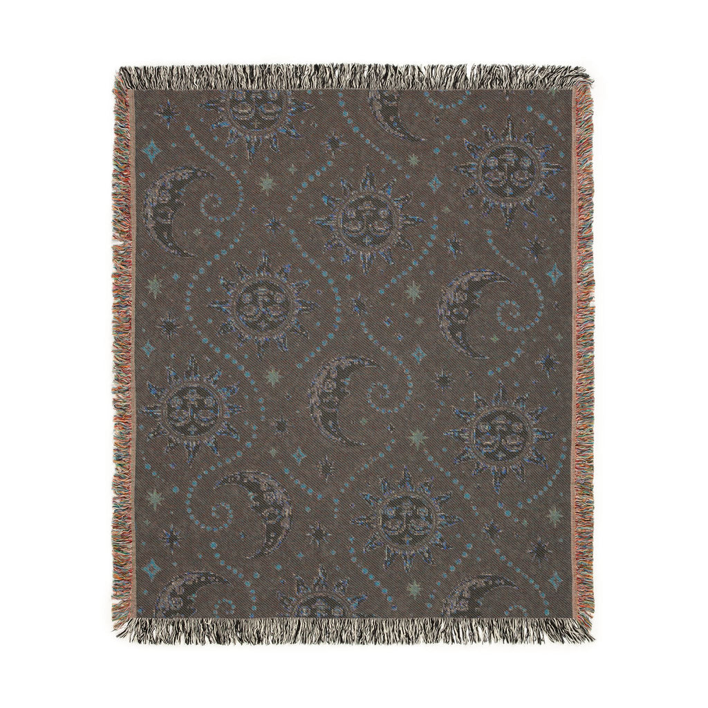 Sun and Moon Pattern Woven Blanket | Celestial Throw, Starry Night Tapestry