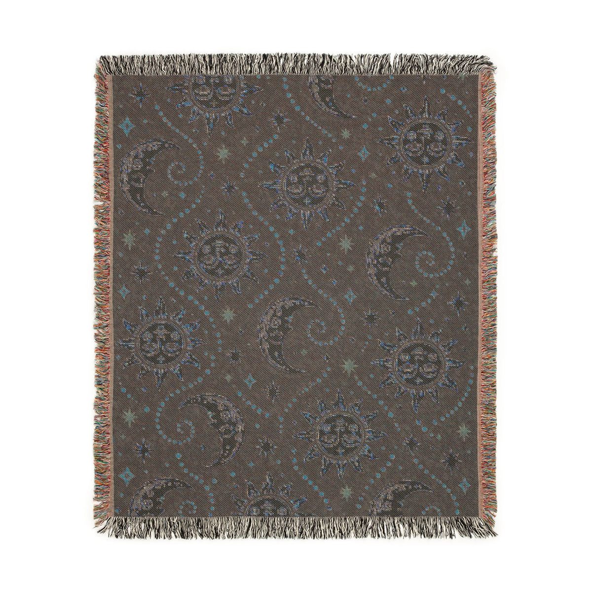 Sun and Moon Pattern Woven Blanket | Celestial Throw, Starry Night Tapestry