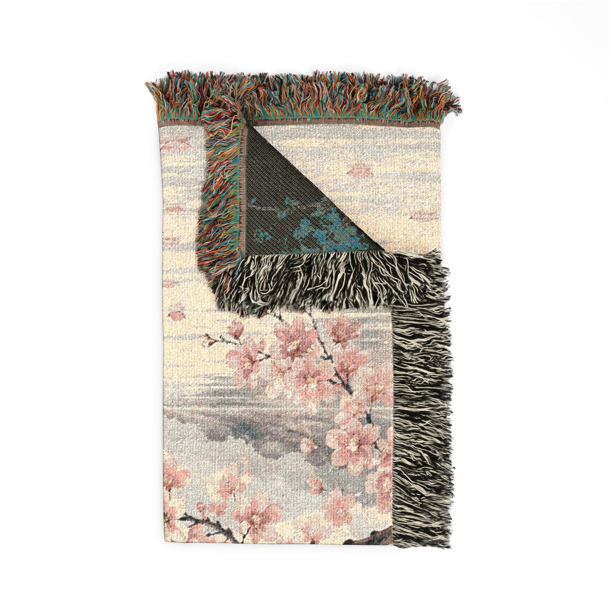 Cherry Blossom Woven Blanket — Japanese Moon Tapestry Throw