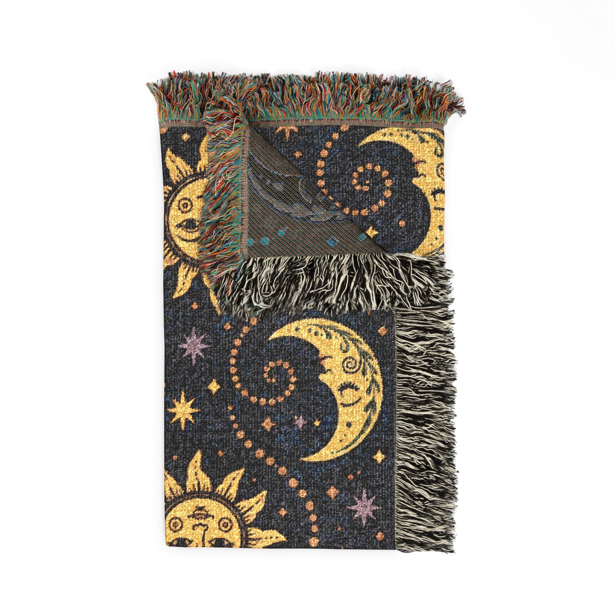 Sun and Moon Pattern Woven Blanket | Celestial Throw, Starry Night Tapestry