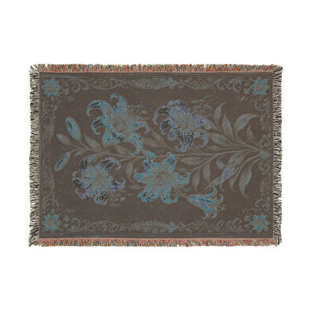 Floral Woven Throw Blanket — Vintage Lily Tapestry Accent