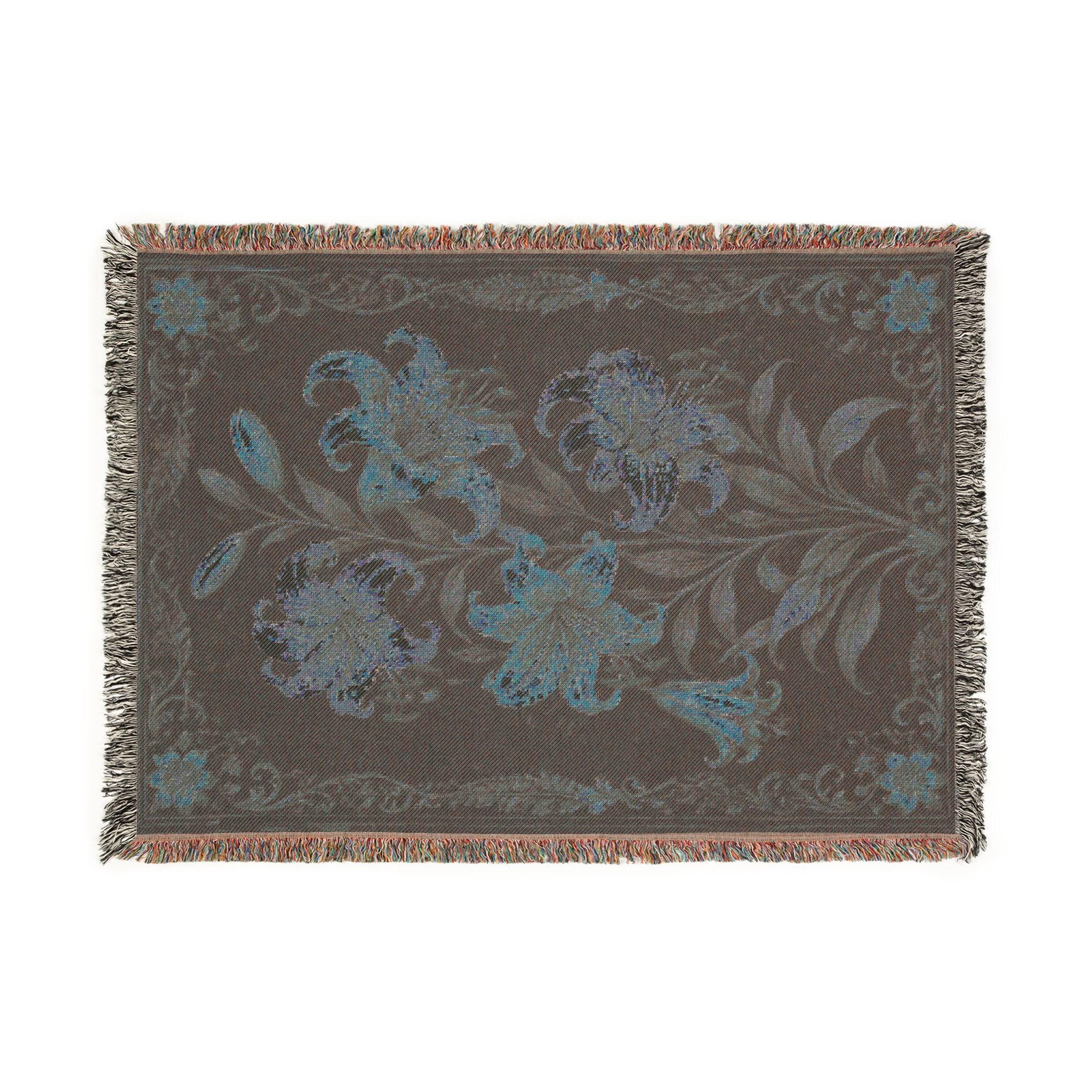 Floral Woven Throw Blanket — Vintage Lily Tapestry Accent