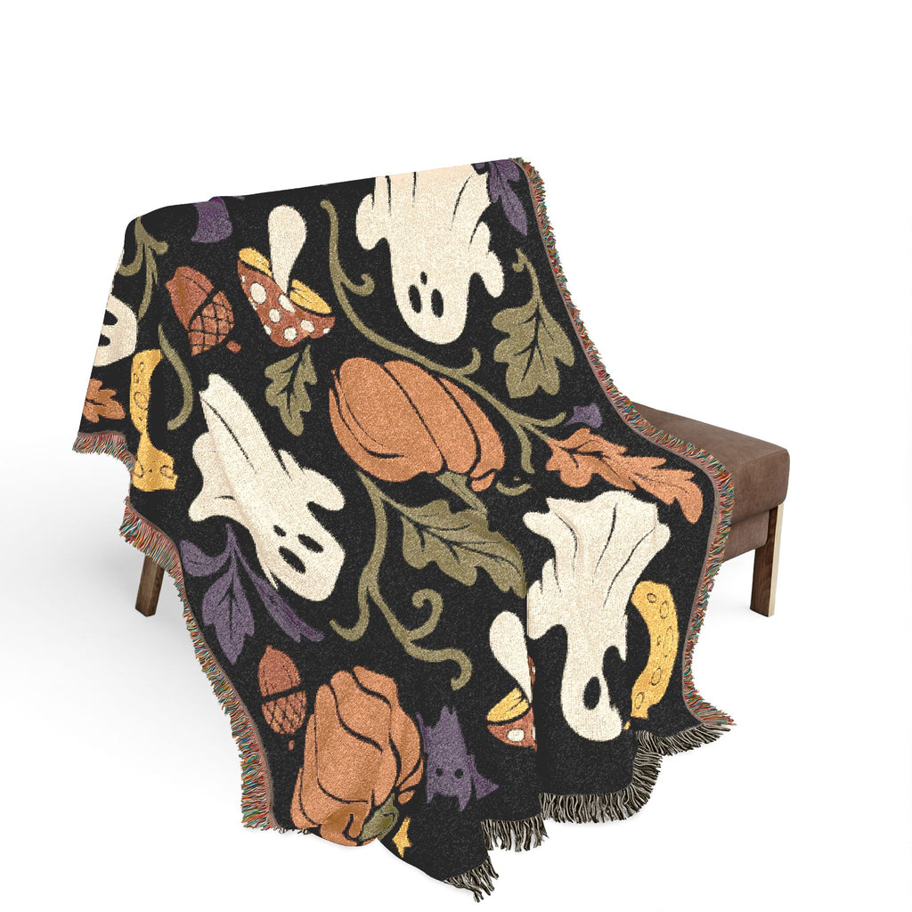 Halloween Ghosts and Pumpkins Woven Blanket | Spooky Fall Throw