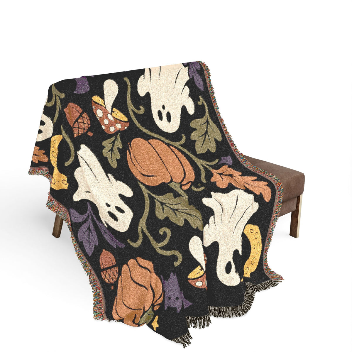 Halloween Ghosts and Pumpkins Woven Blanket | Spooky Fall Throw