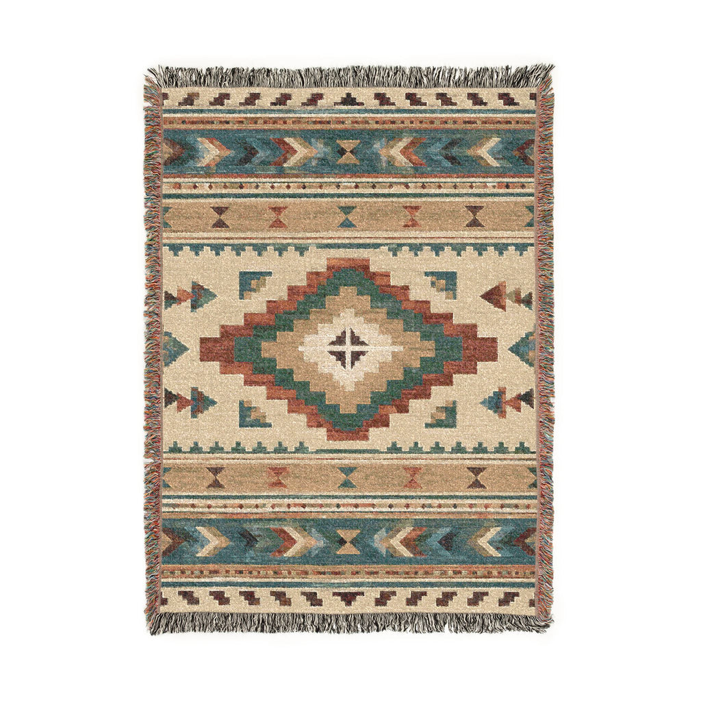 Southwestern Diamond Pattern Woven Blanket | Aztec Throw, Rustic Boho Decor