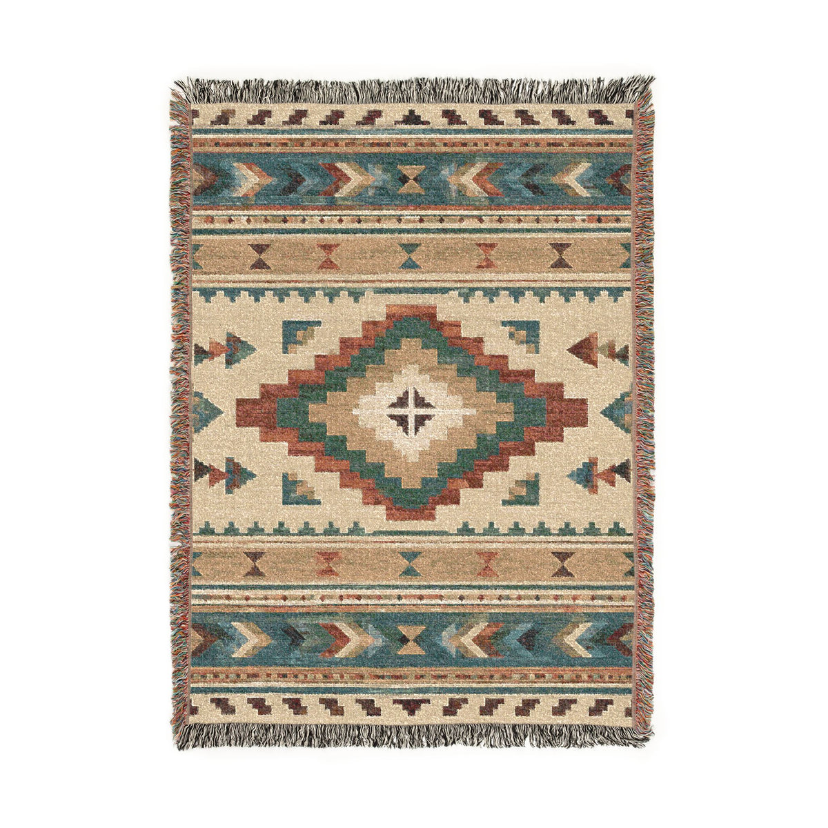 Southwestern Diamond Pattern Woven Blanket | Aztec Throw, Rustic Boho Decor