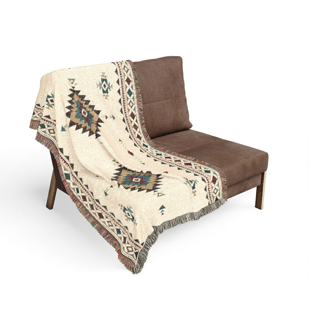Southwestern Diamond Woven Blanket | Aztec Throw Fringe Tapestry