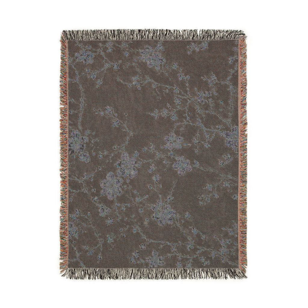 Floral Mosaic Woven Blanket — Navy Cherry Blossom Throw