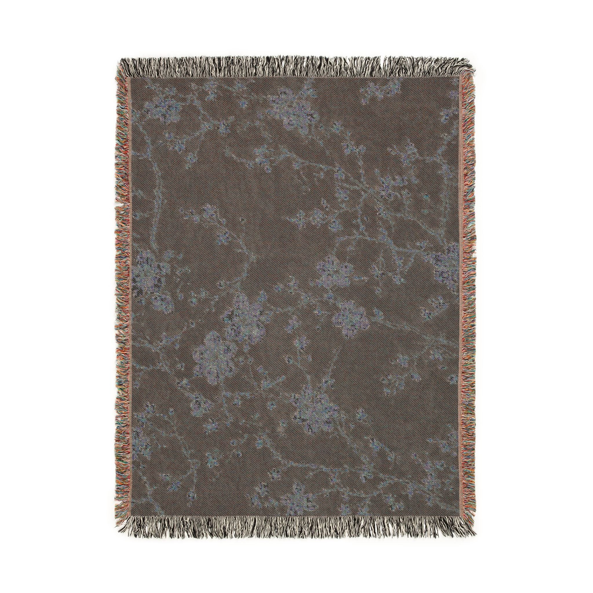 Floral Mosaic Woven Blanket — Navy Cherry Blossom Throw