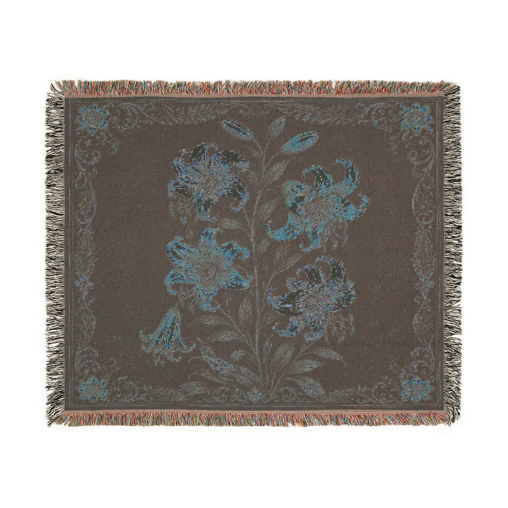 Floral Woven Throw Blanket — Vintage Lily Tapestry Accent