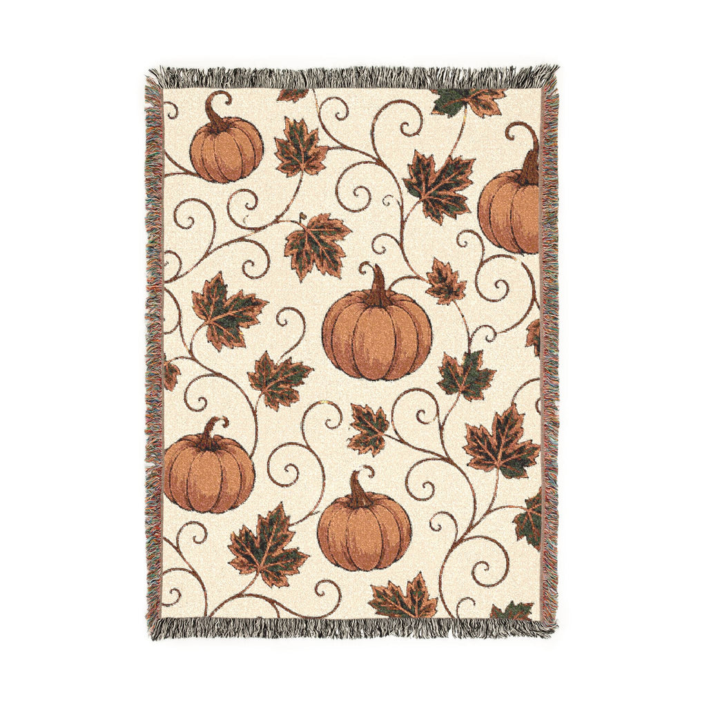 Autumn Pumpkin Pattern Woven Blanket | Fall Leaves Throw