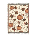 Autumn Pumpkin Pattern Woven Blanket | Fall Leaves Throw