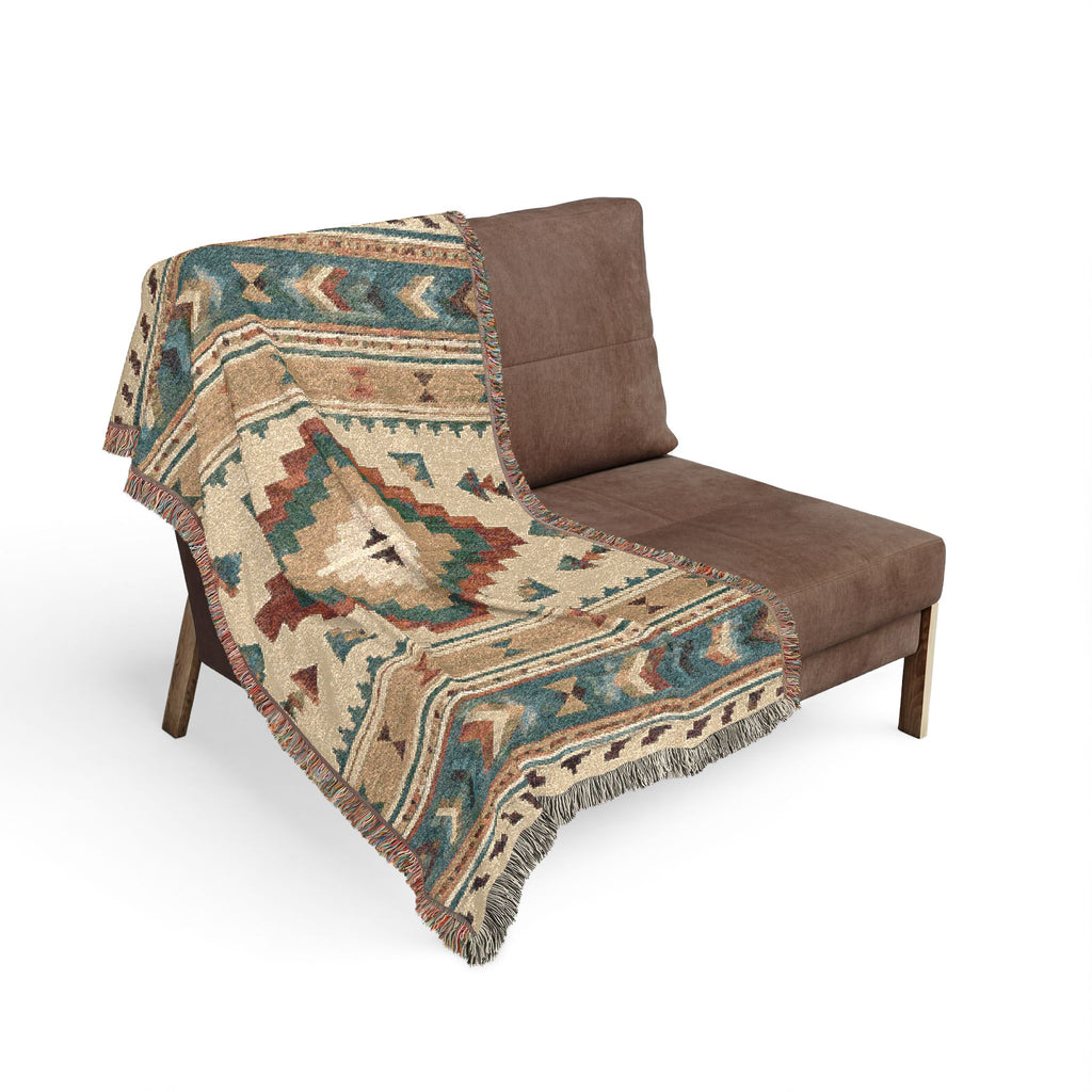Southwestern Diamond Pattern Woven Blanket | Aztec Throw, Rustic Boho Decor