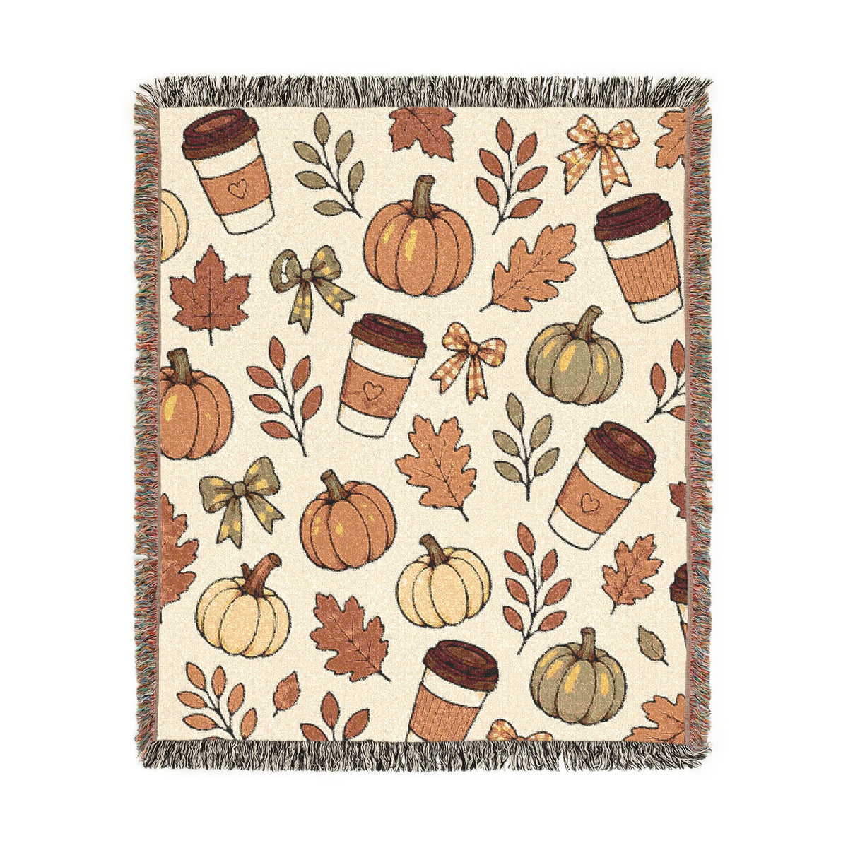 Autumn Pumpkin Pattern Woven Blanket | Fall Leaves, Pumpkin Spice Cups