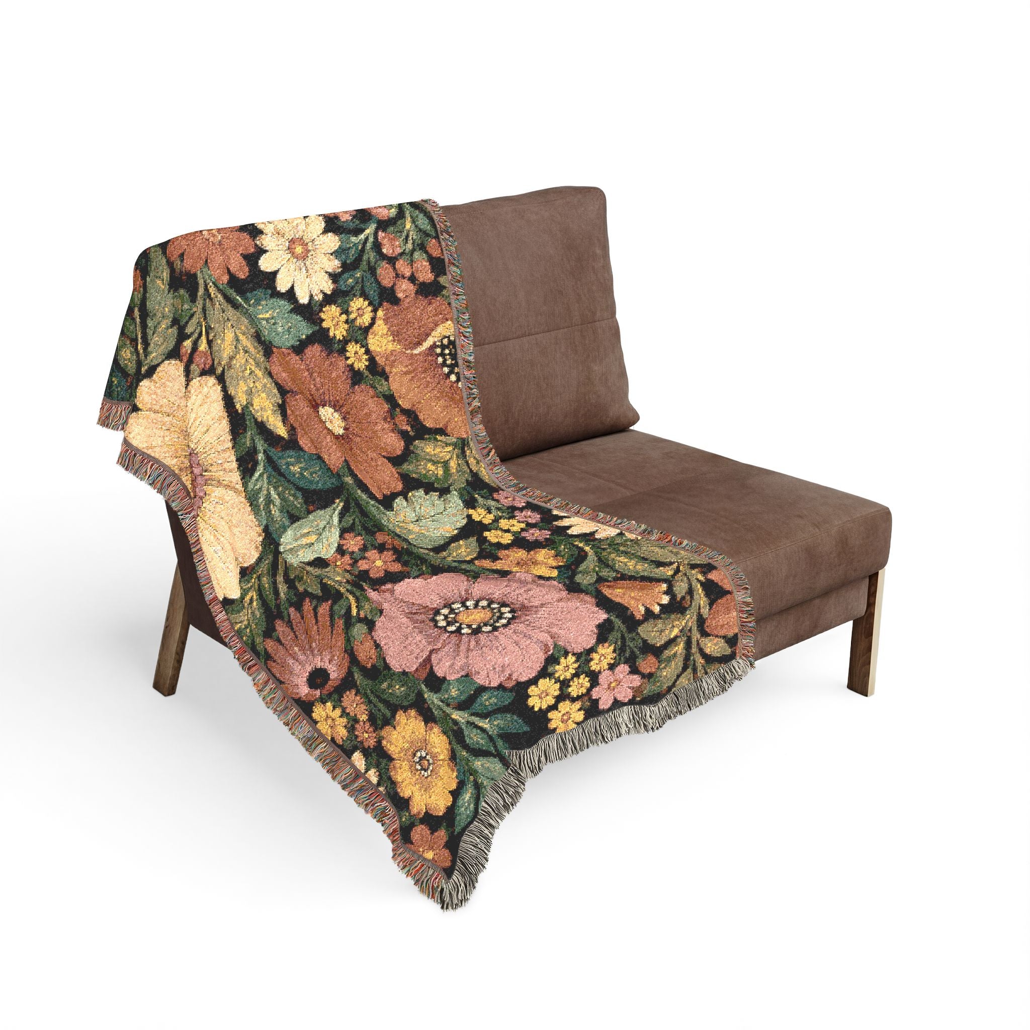 Vintage Floral Woven Blanket | Retro Botanical Throw, Tapestry Style