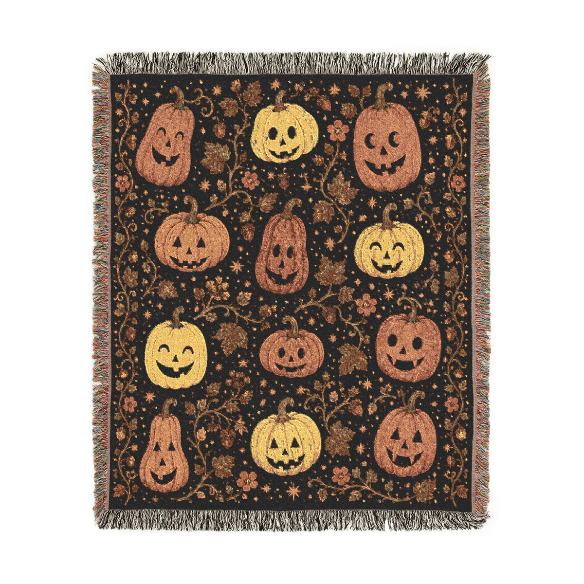 Harvest Pumpkin Pattern Woven Blanket | Fall Jack-o'-Lantern Throw