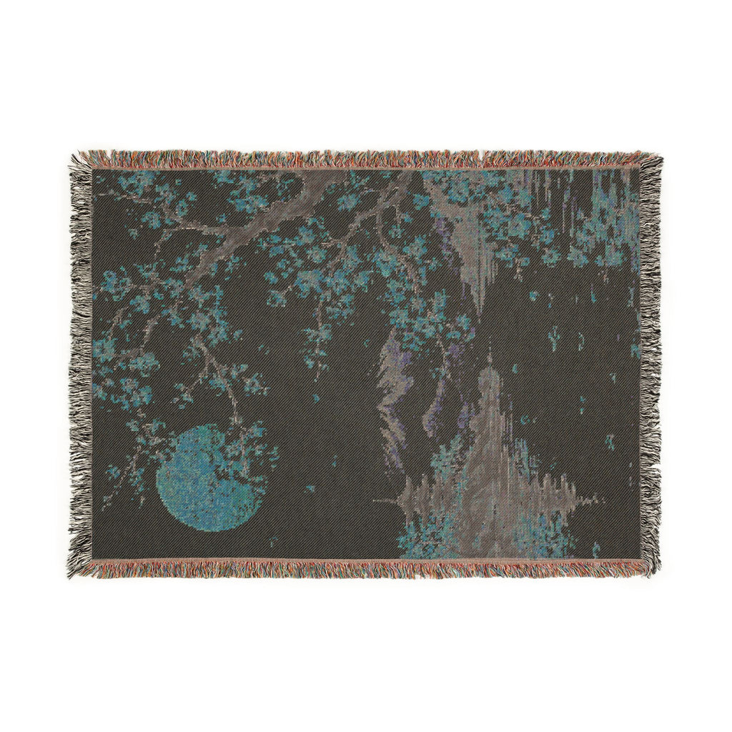 Cherry Blossom Woven Blanket — Japanese Moon Tapestry Throw