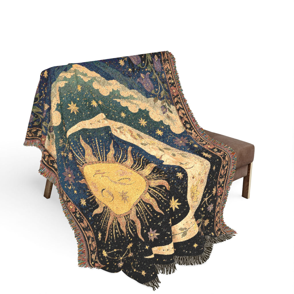 Sun and Moon Tapestry Woven Blanket | Celestial Boho Throw