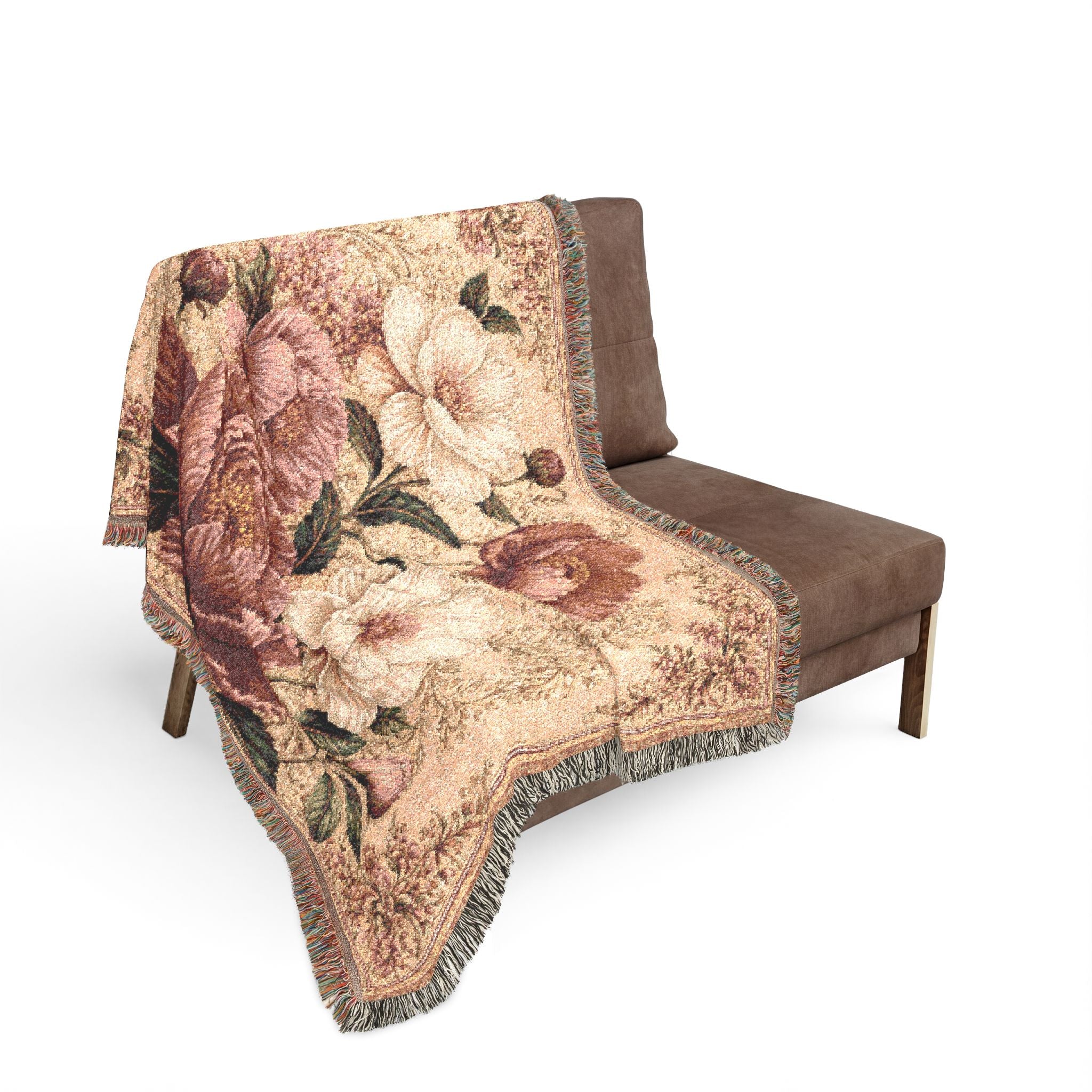 Vintage Floral Tapestry Woven Blanket | Rose Bouquet Throw