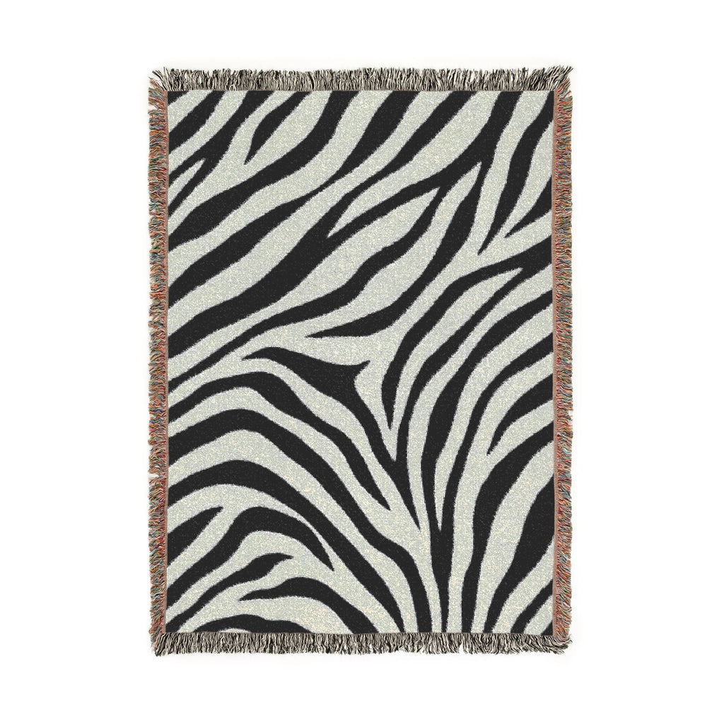 Zebra Print Woven Blanket | Black and White Animal Stripe Throw