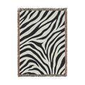 Zebra Print Woven Blanket | Black and White Animal Stripe Throw
