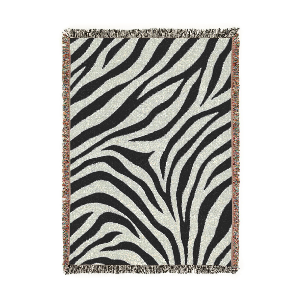 Zebra Print Woven Blanket | Black and White Animal Stripe Throw