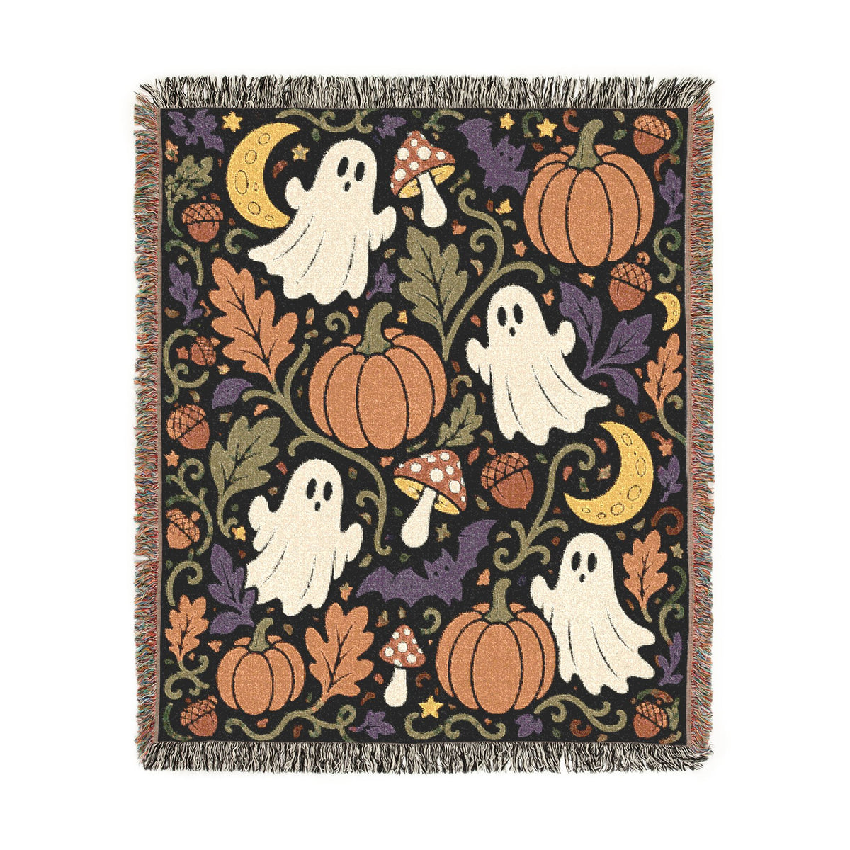 Halloween Ghosts and Pumpkins Woven Blanket | Spooky Fall Throw