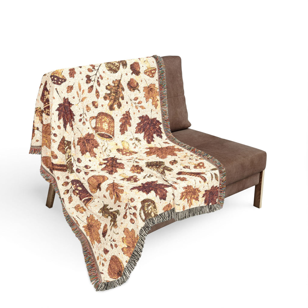Autumn Leaves Pattern Woven Blanket | Fall Rustic Throw