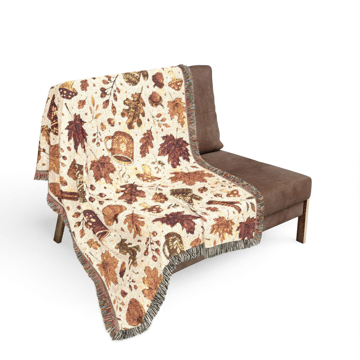 Autumn Leaves Pattern Woven Blanket | Fall Rustic Throw