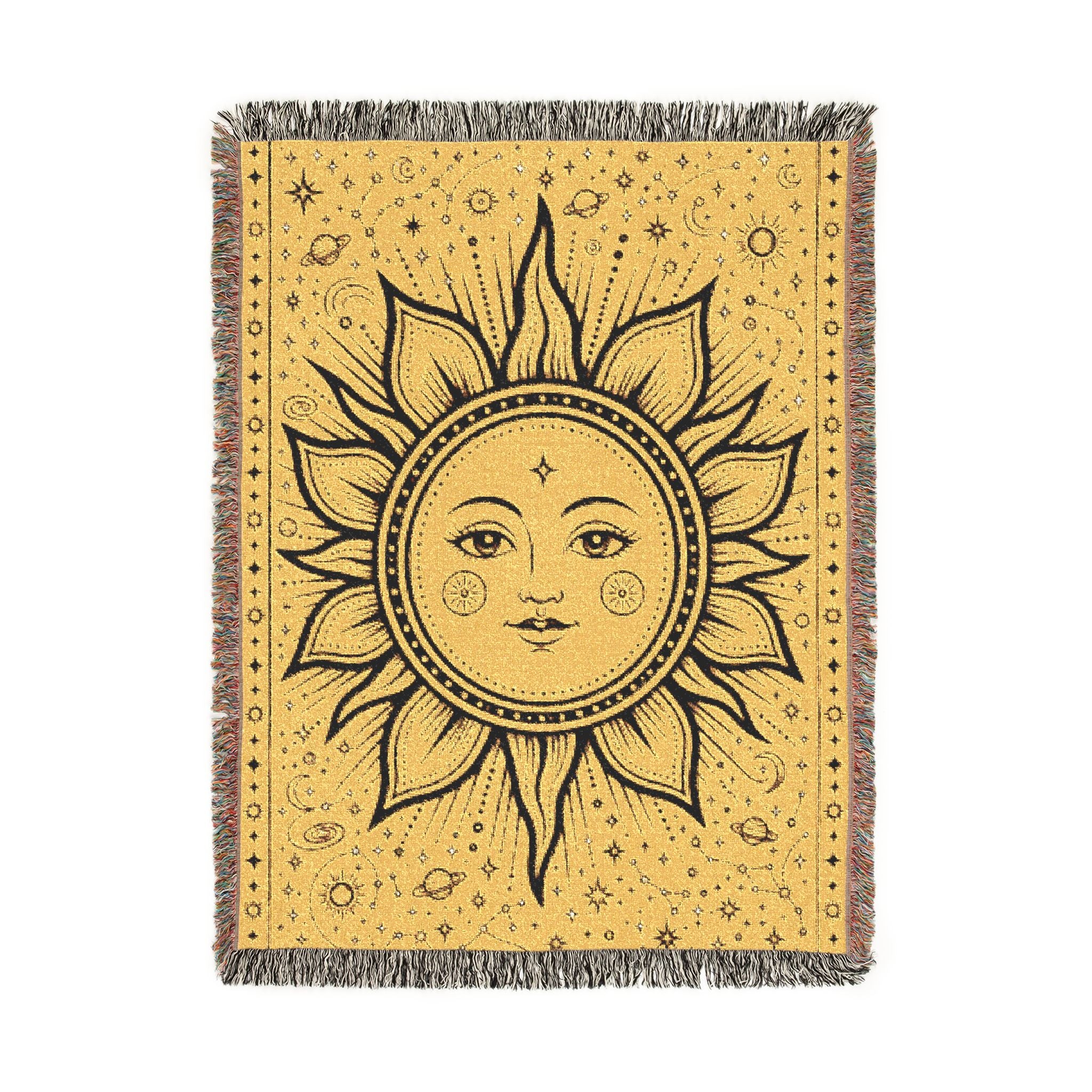 Celestial Sun and Moon Woven Blanket | Boho Tapestry Throw