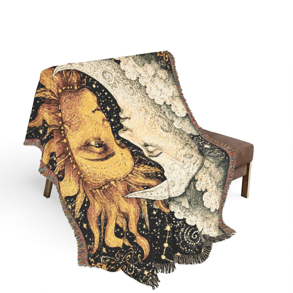 Sun and Moon Heart Tapestry Woven Blanket | Celestial Sun Moon Throw