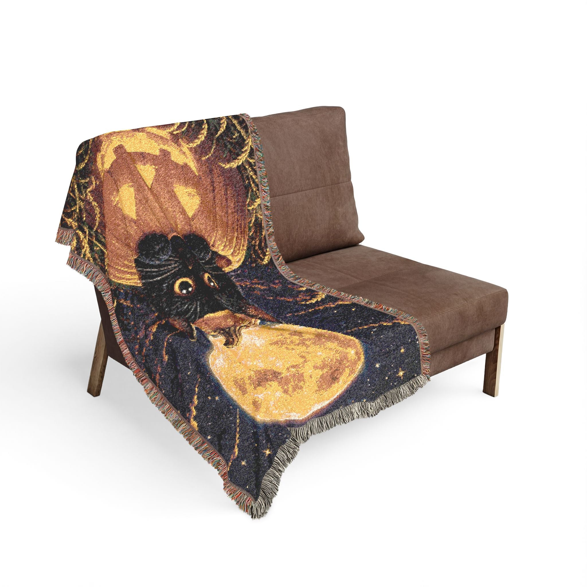 Halloween Cat & Full Moon Woven Blanket