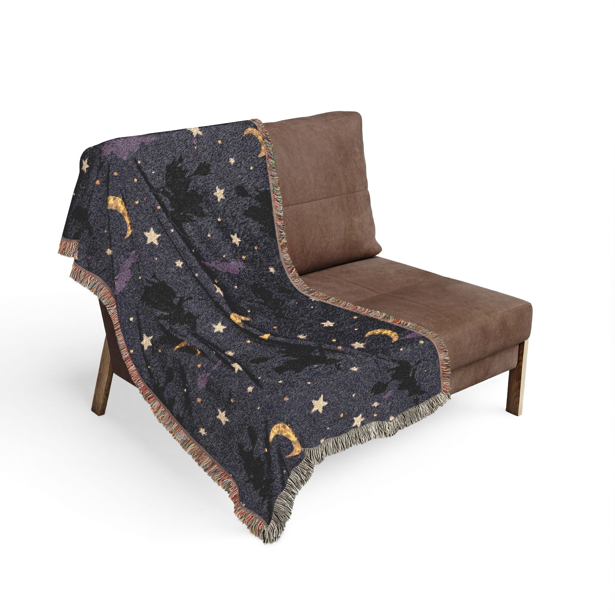 Golden Crescent Moon Woven Blanket | Starry Night Throw