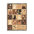 Patchwork Fall Woven Blanket - Cozy Farmhouse Throw with Pumpkins & Cats