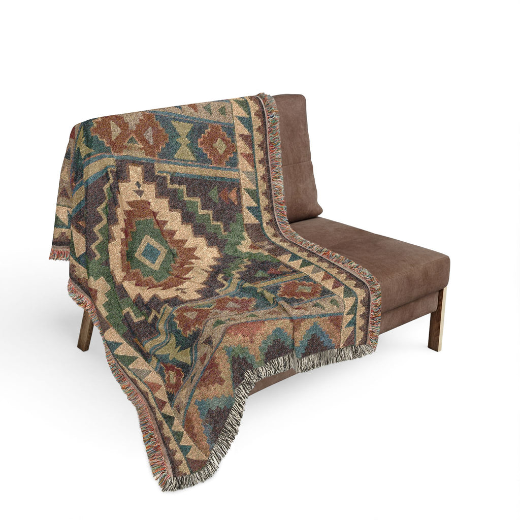 Southwestern Geometric Woven Blanket | Aztec Throw, Tribal Pattern