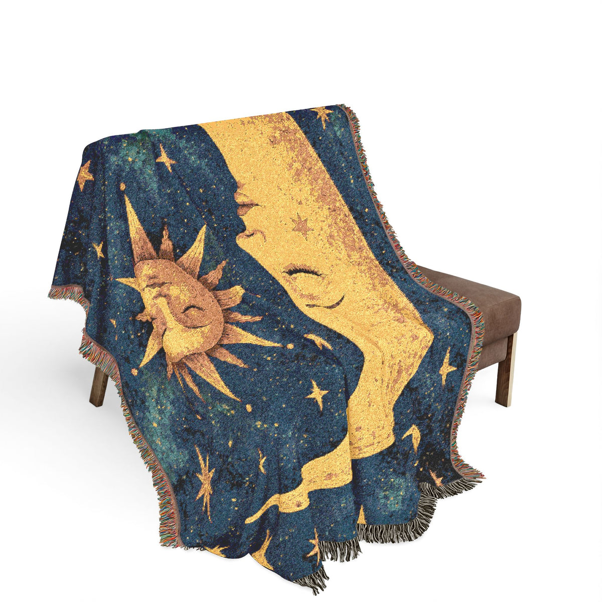 Celestial Moon and Sun Woven Blanket | Mystic Starry Tapestry Throw