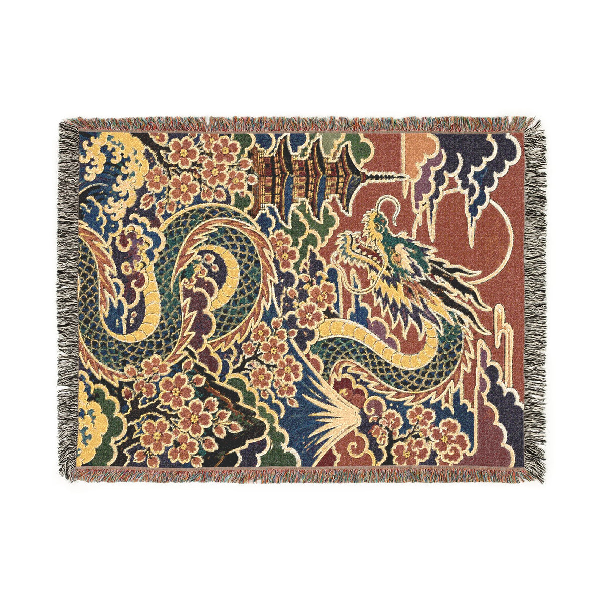 Dragon Tapestry Woven Blanket | Mythical Serpent Pattern Throw