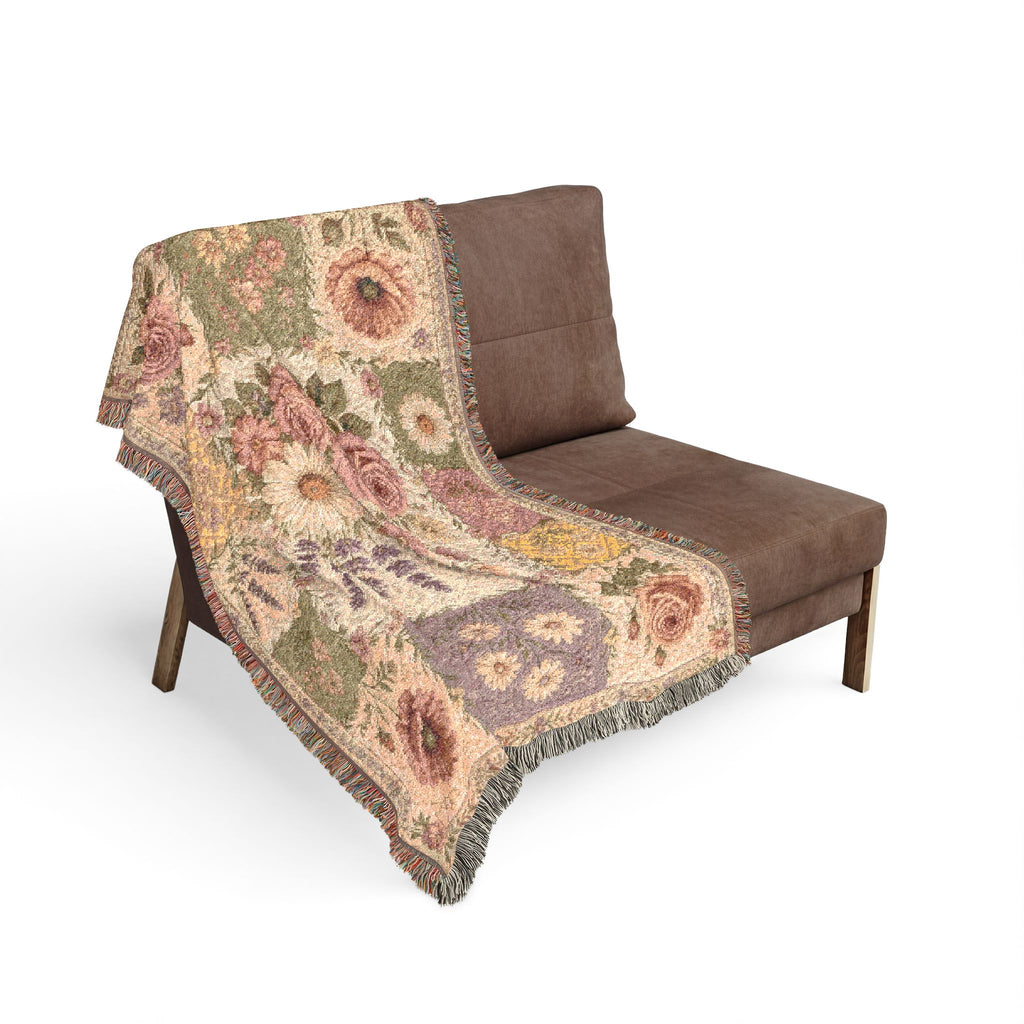 Vintage Floral Patchwork Woven Blanket | Tapestry Throw