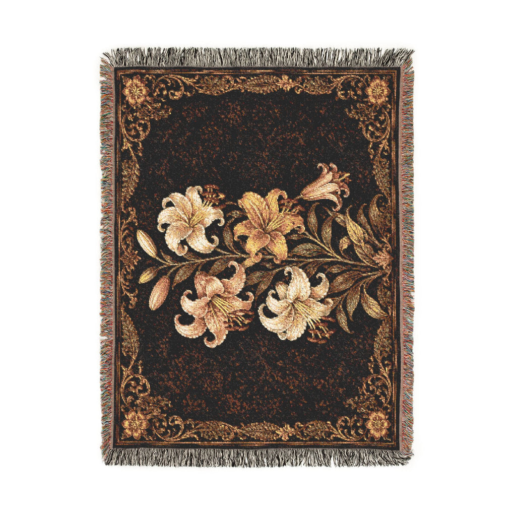 Floral Woven Throw Blanket — Vintage Lily Tapestry Accent