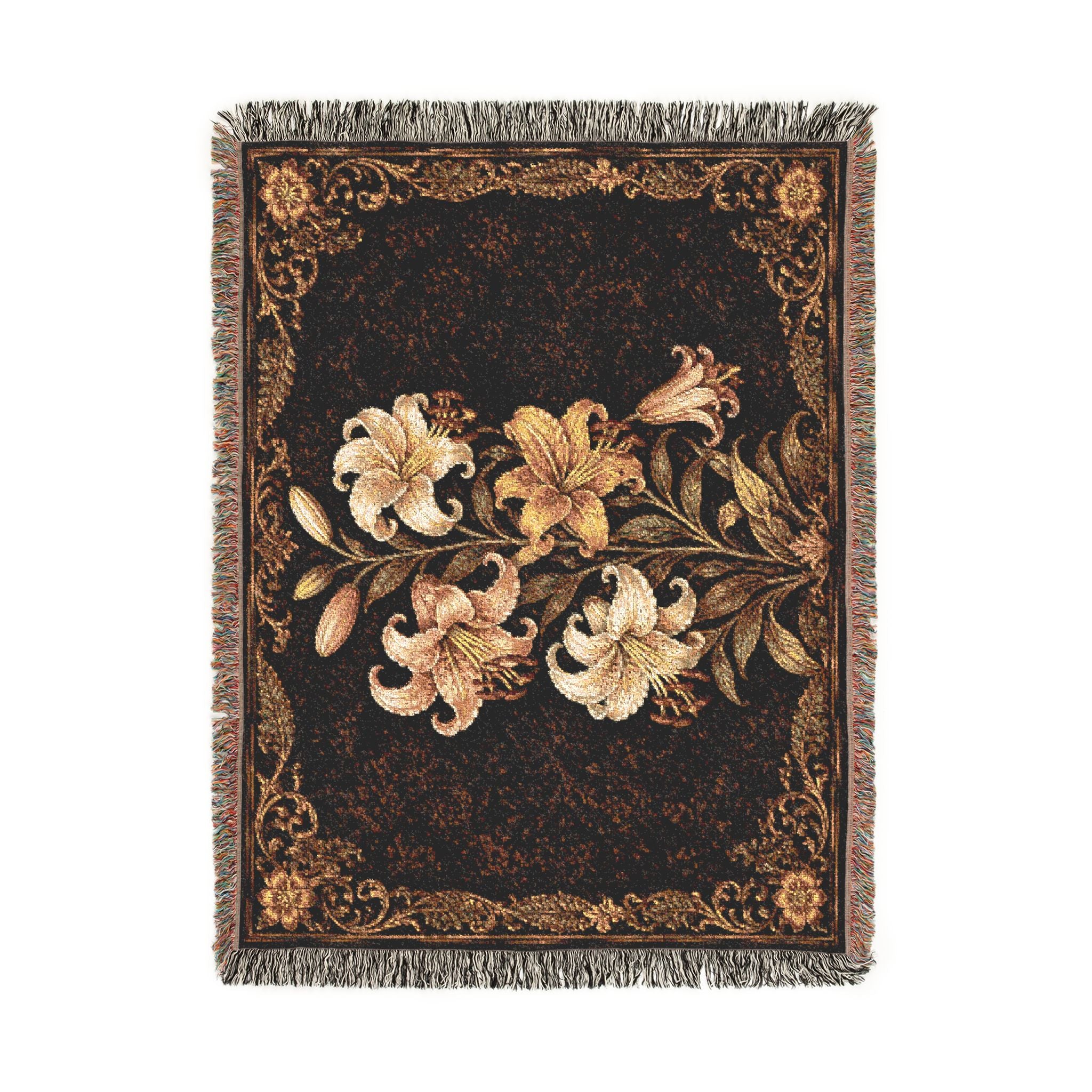 Floral Woven Throw Blanket — Vintage Lily Tapestry Accent