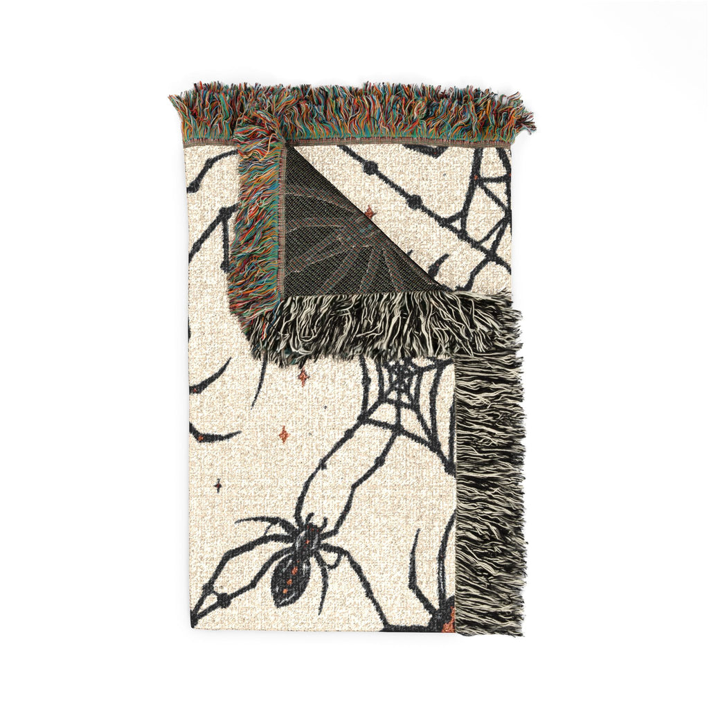 Black Widow Spider Pattern Woven Blanket | Halloween Spooky Arachnid Throw
