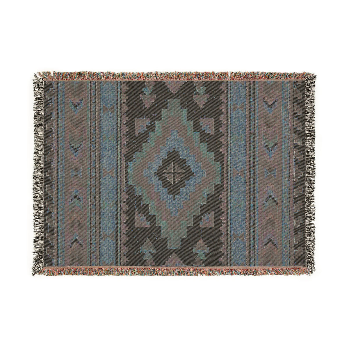 Southwestern Diamond Pattern Woven Blanket | Aztec Throw, Rustic Boho Decor