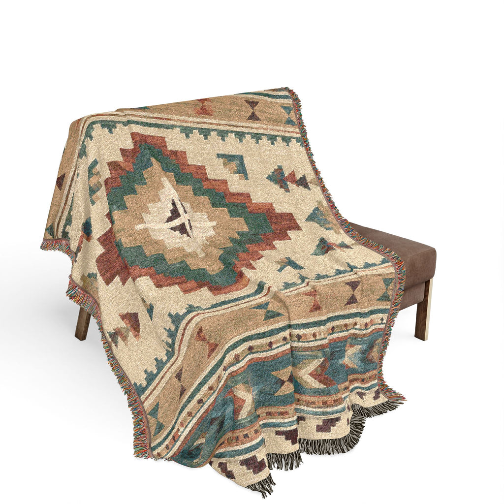 Southwestern Diamond Pattern Woven Blanket | Aztec Throw, Rustic Boho Decor