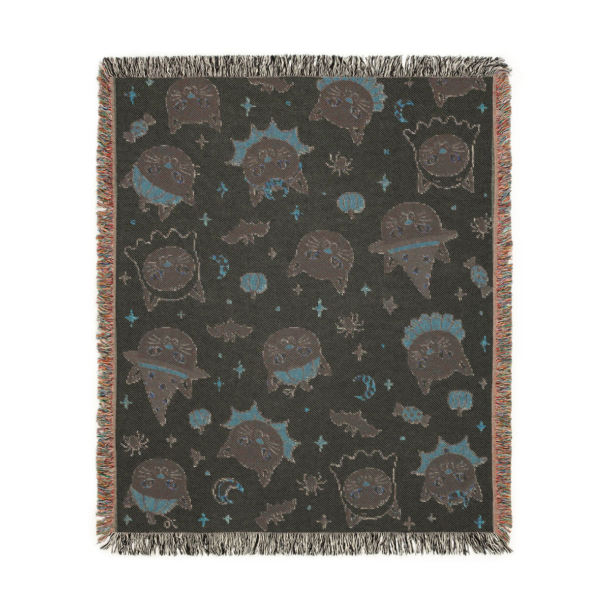 Spooky Cat Witch Pattern Woven Blanket | Halloween Cat Moon Stars