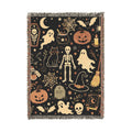 Halloween Spooky Pattern Woven Blanket | Ghosts Pumpkins Skeletons