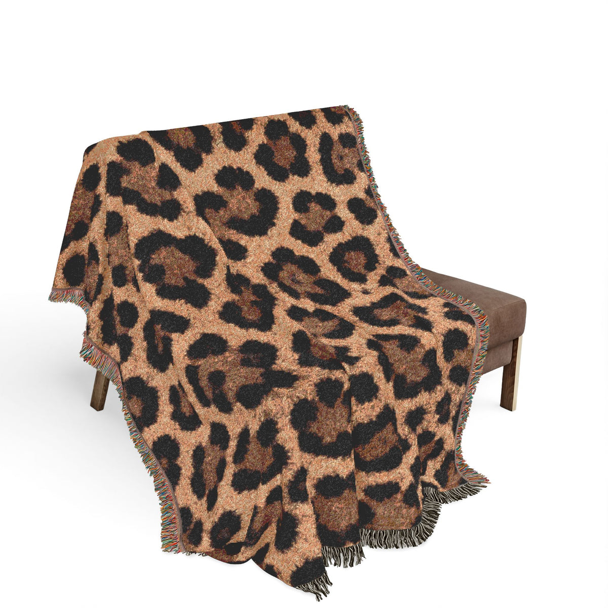 Leopard Print Woven Blanket | Animal Print Throw, Cozy Fringe