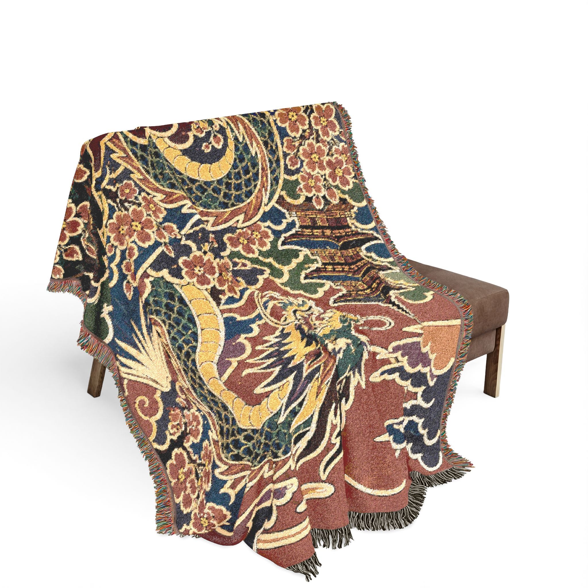 Dragon Tapestry Woven Blanket | Mythical Serpent Pattern Throw