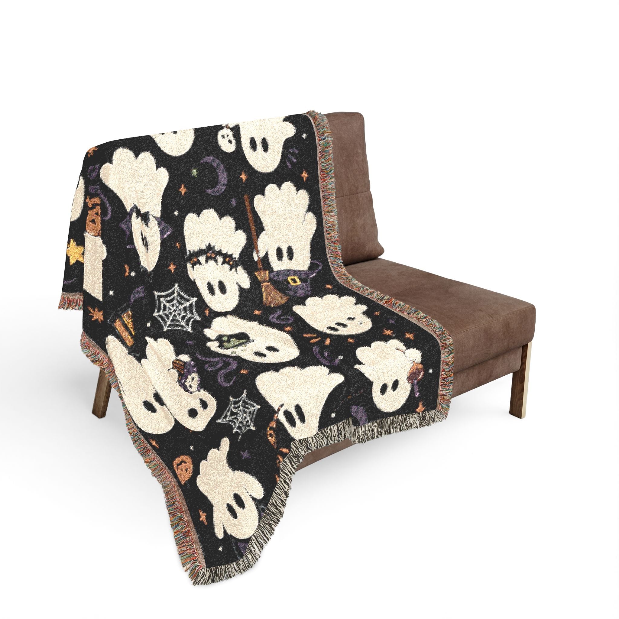Cute Ghost Pattern Woven Blanket | Halloween Pumpkin Night Sky