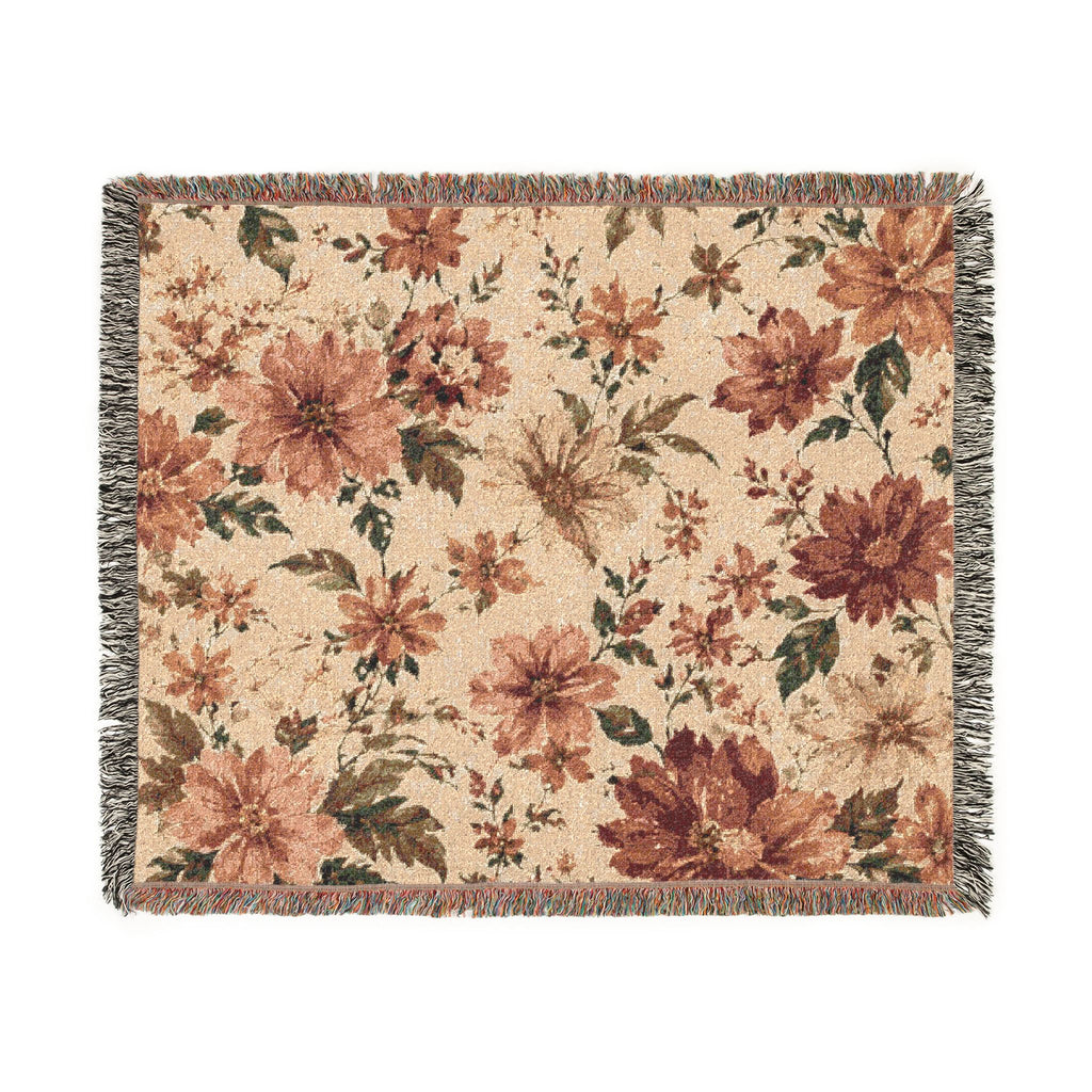 Woven Blanket — Vintage Floral Tapestry Throw (Beige & Teal Reversible)